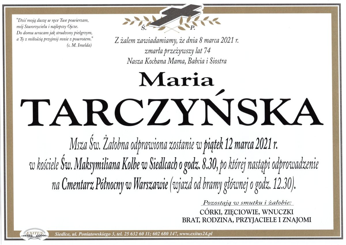 Ostanie pożegnanie Marii Tarczyńskiej
